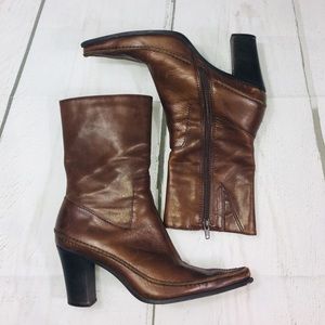 Diba Brown Leather Pointy Toe Fall Winter Boots